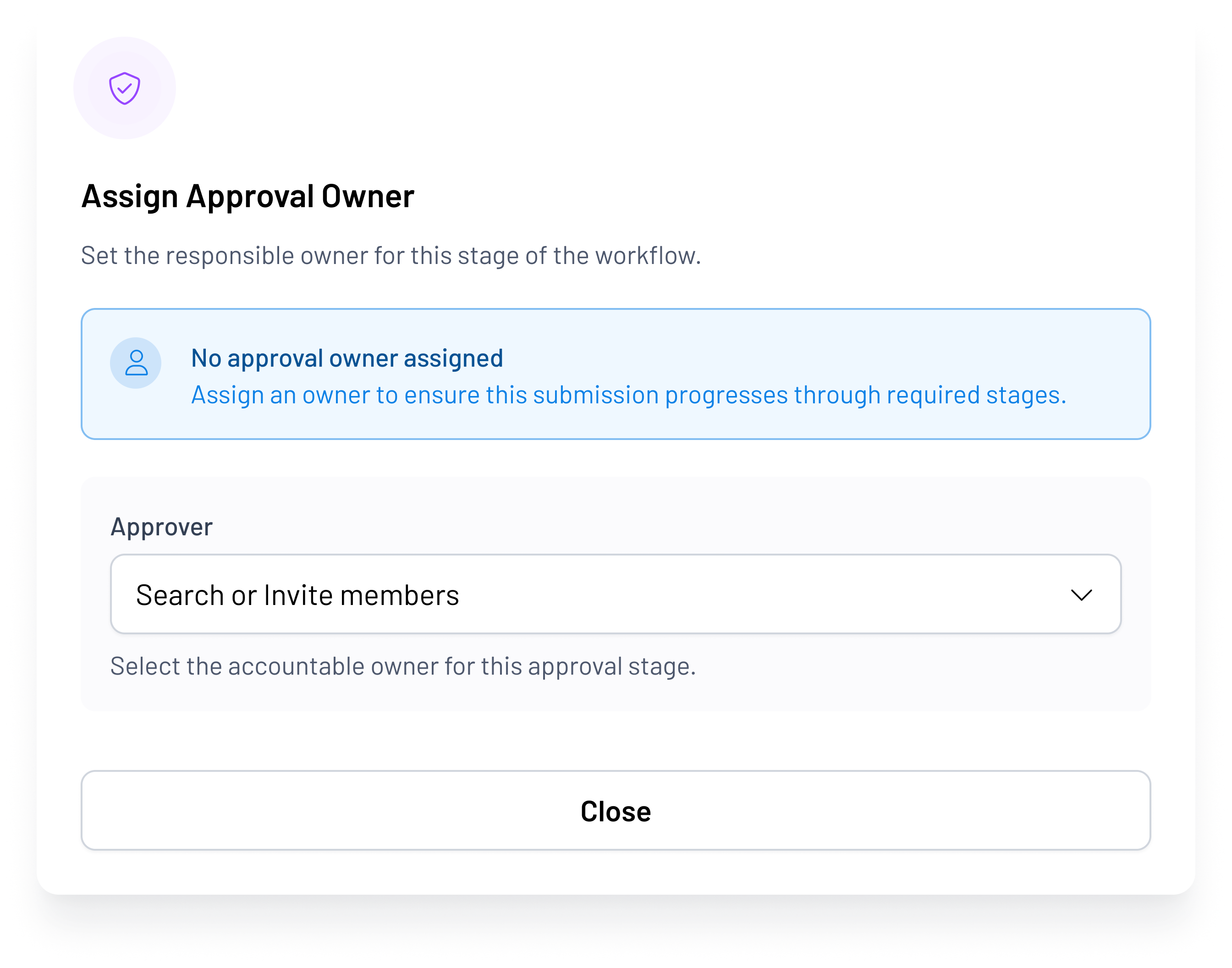Assign approval owner modal