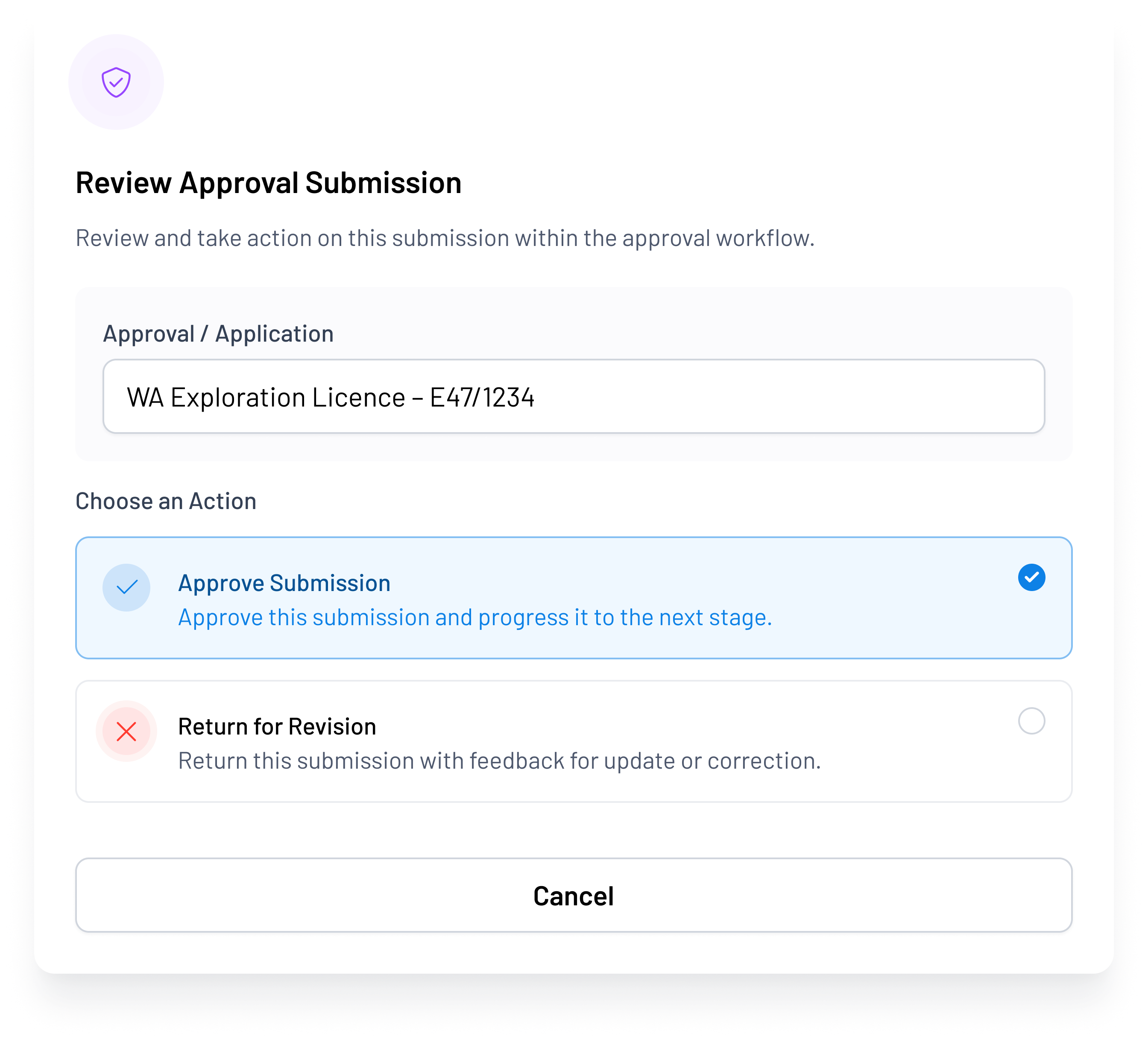 Review approval submission modal