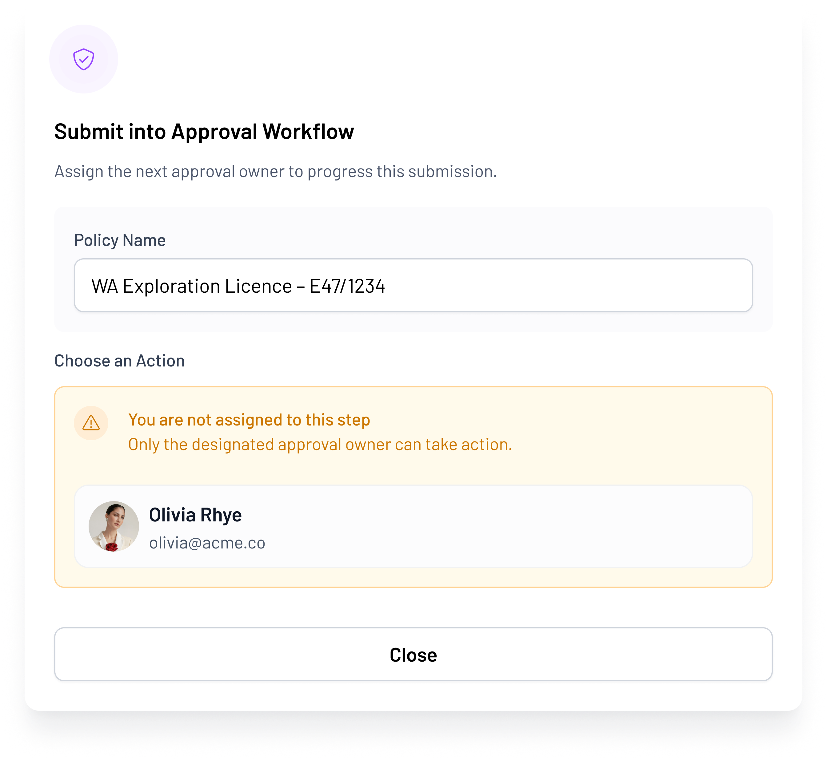 Submit an approval into a workflow modal